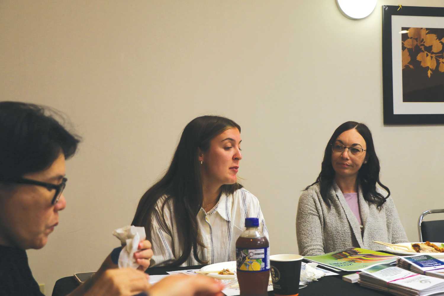 Cam Brown and Raven Daer of Envision Counselling speaking at the Chamber of Commerce meeting on Monday.